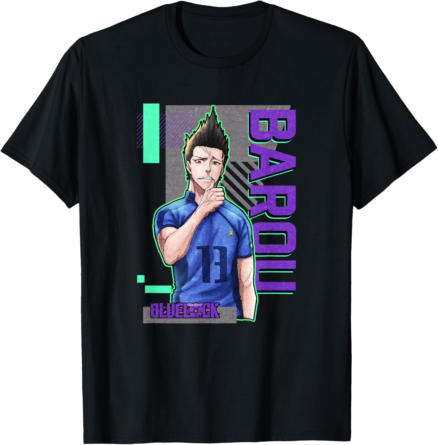 Blue Lock Shouei Barou Sporting Epic Neon Big Chest Portrait T-Shirt - T-Shirt | Black