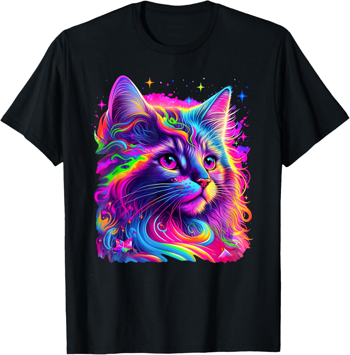 Colorful Rainbow Cat Graphic T-Shirt - T-Shirt | Black