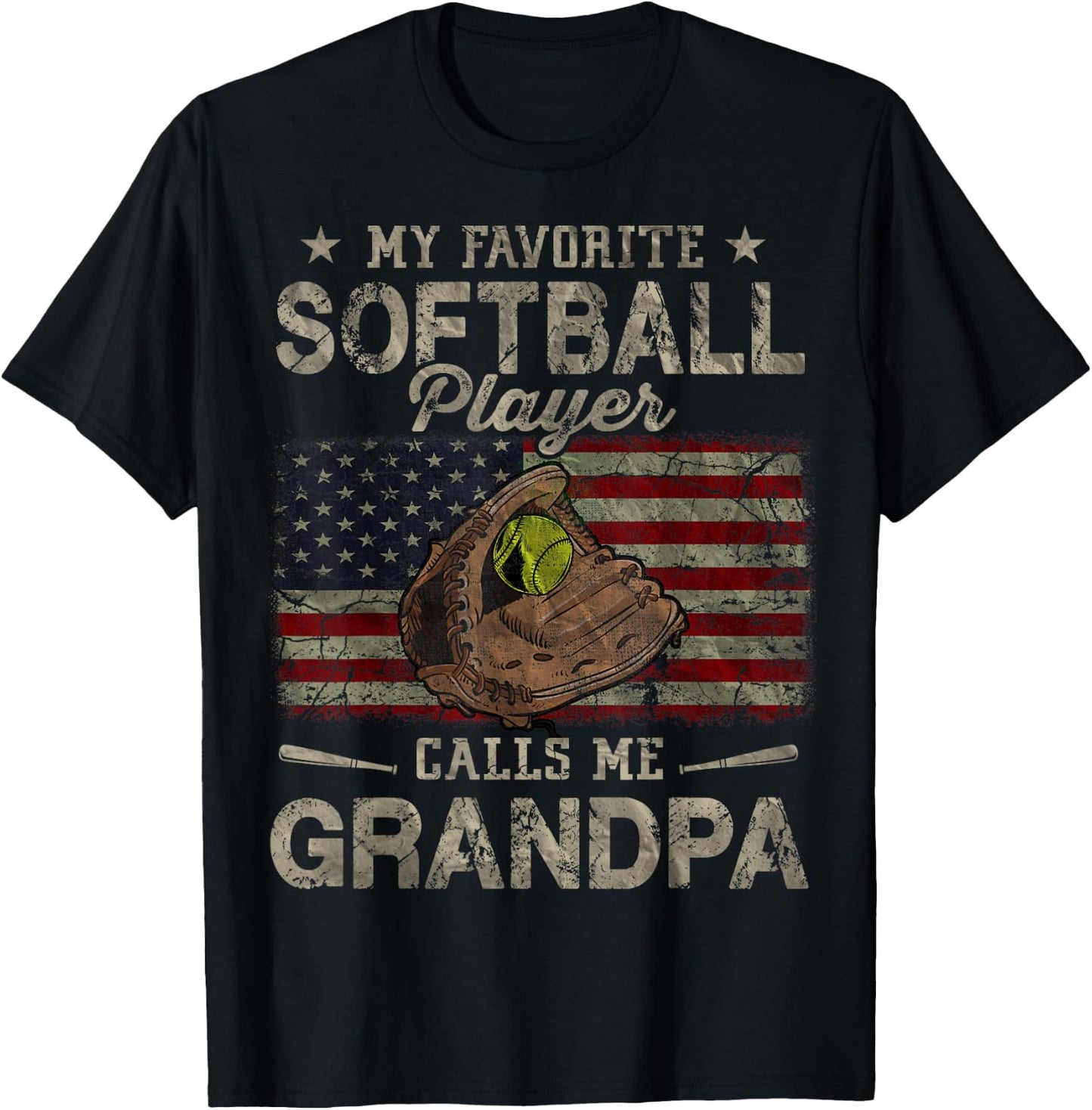 My Favorite Softball Player Calls Me Grandpa Father's Day T-Shirt - T-Shirt | Black