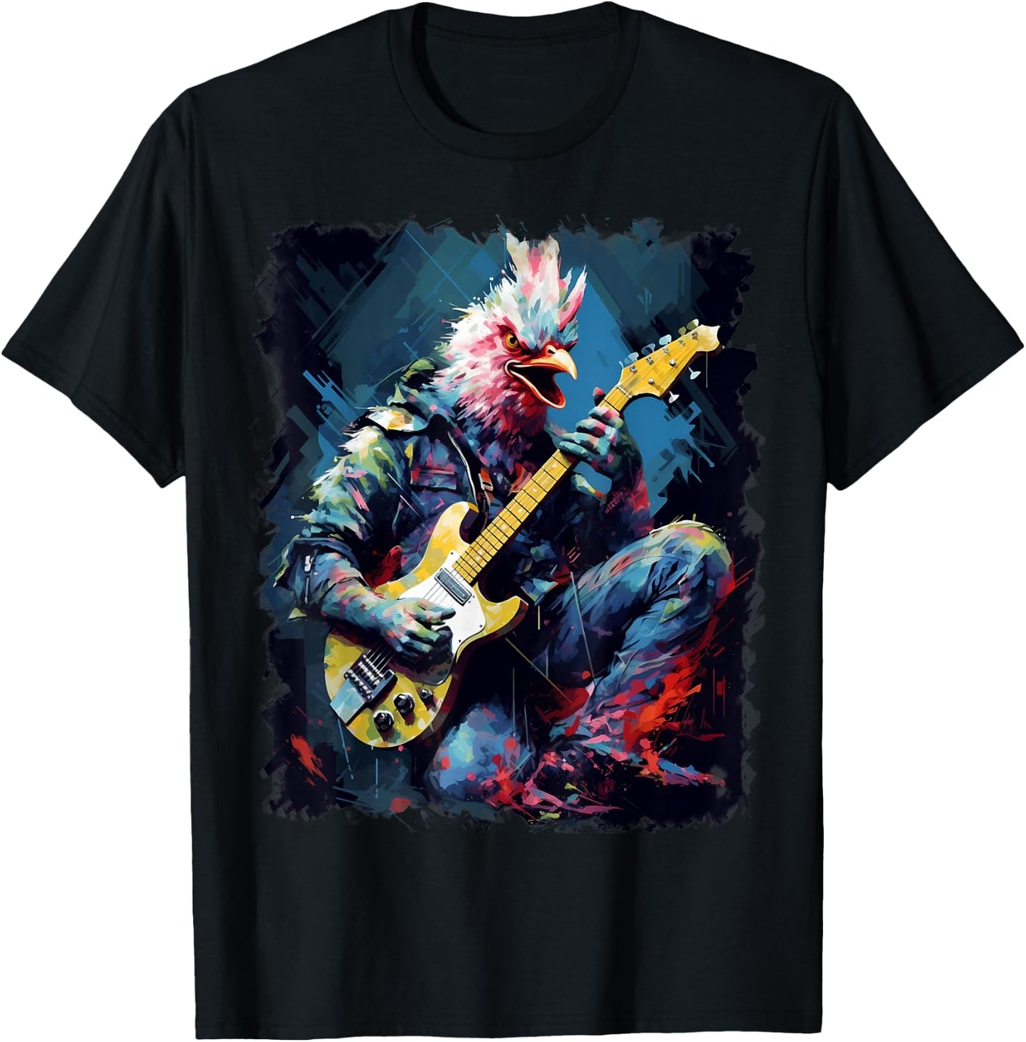 Rock Guitar Chicken Guitarist T-Shirt - T-Shirt | Black