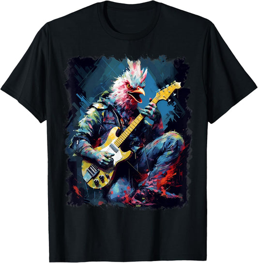 Rock Guitar Chicken Guitarist T-Shirt - T-Shirt | Black
