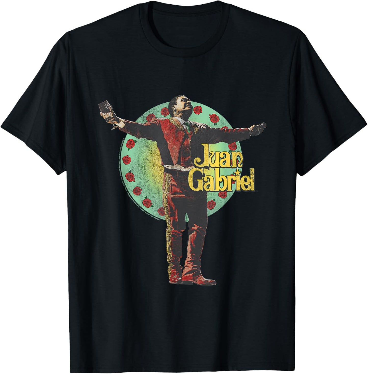Juan Gabriel Red Suit and Wine Glass T-Shirt - T-Shirt | Black