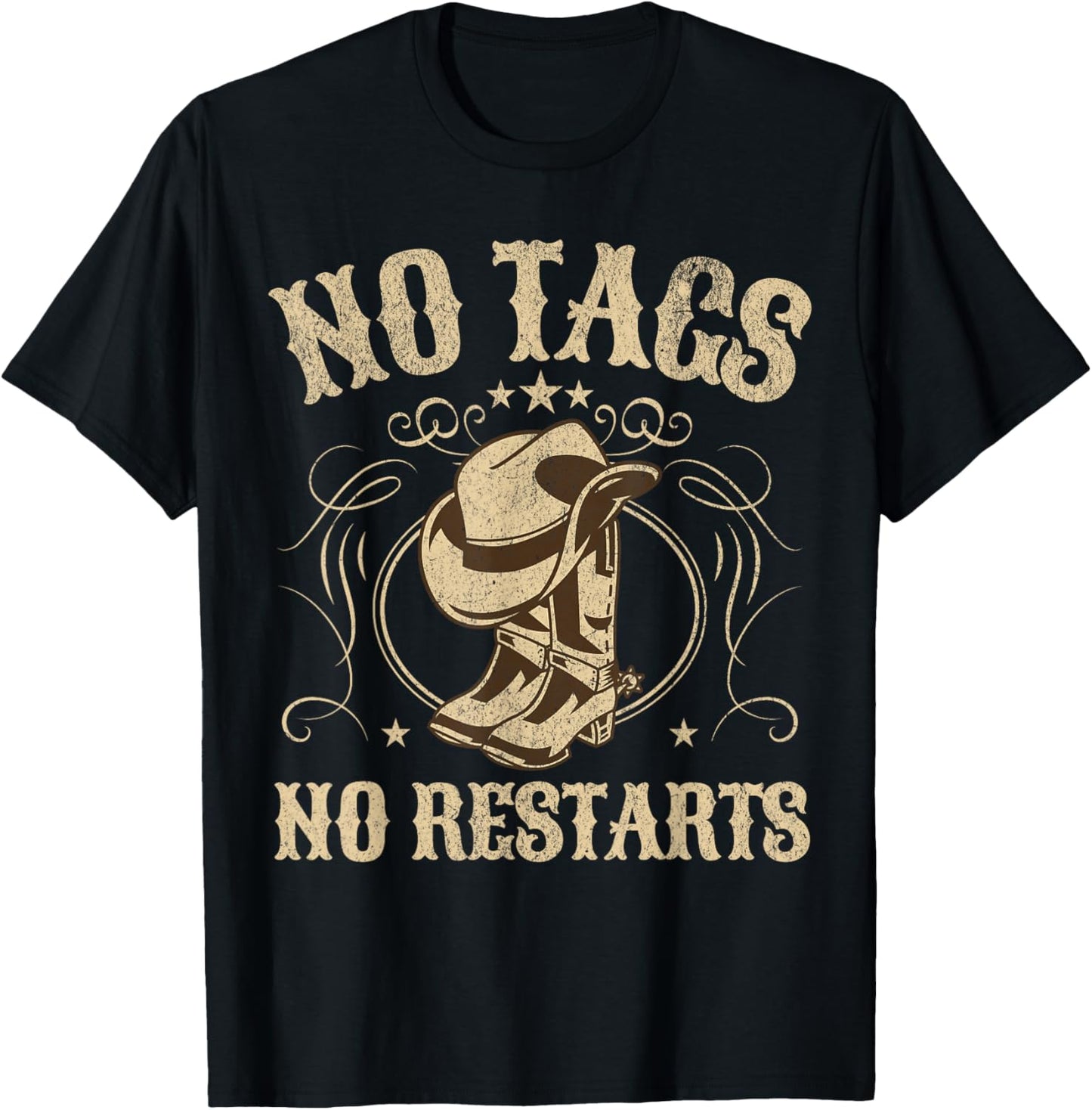 No Tags No Restarts Cowboy Western Country Fan Line Dance T-Shirt - T-Shirt | Black