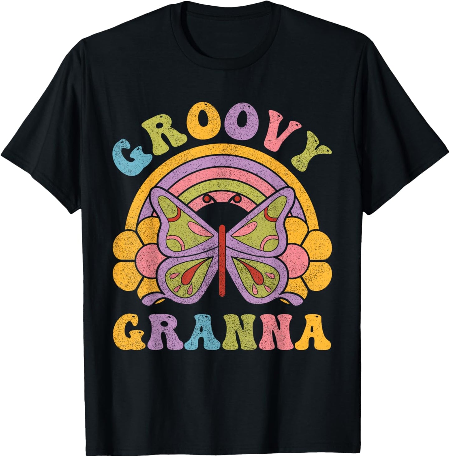 80s 70s Shirts , Grandma Groovy Granna Butterfly T-Shirt - T-Shirt | Black