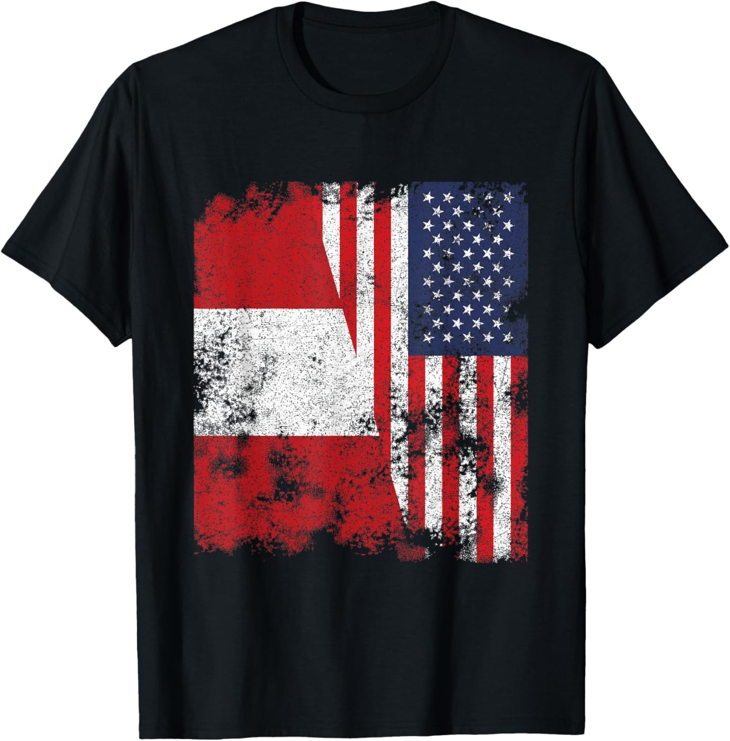 Peru USA Flag Distressed - Half American T-Shirt - T-Shirt | Black