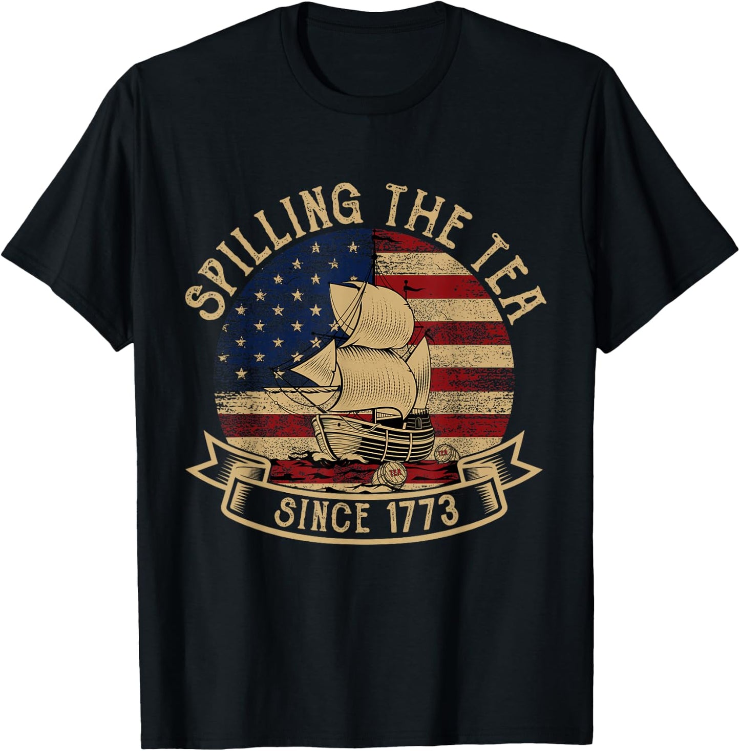 Spilling The Tea Since 1773 American History Teacher Vintage T-Shirt - T-Shirt | Black