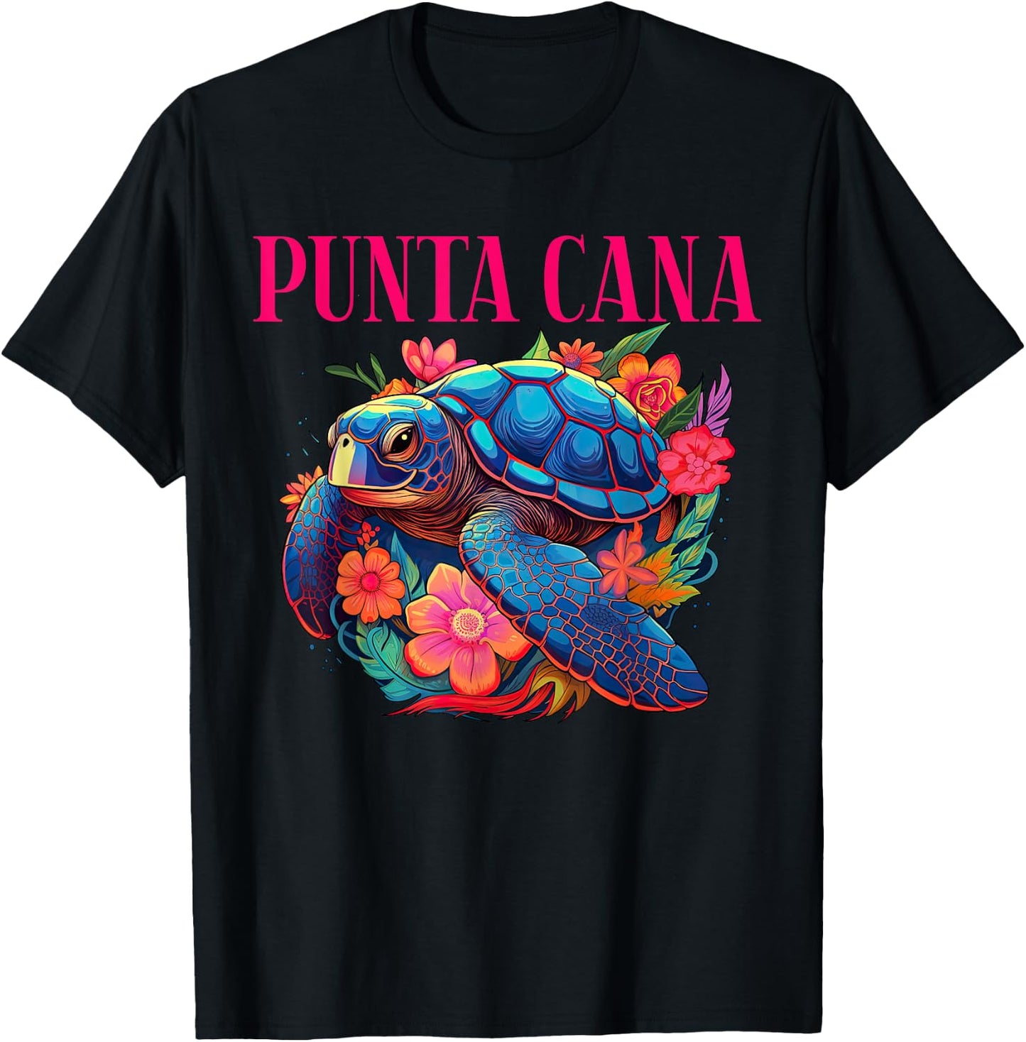 Punta Cana Floral Beach Turtle Souvenir Men Women Kids T-Shirt - T-Shirt | Black