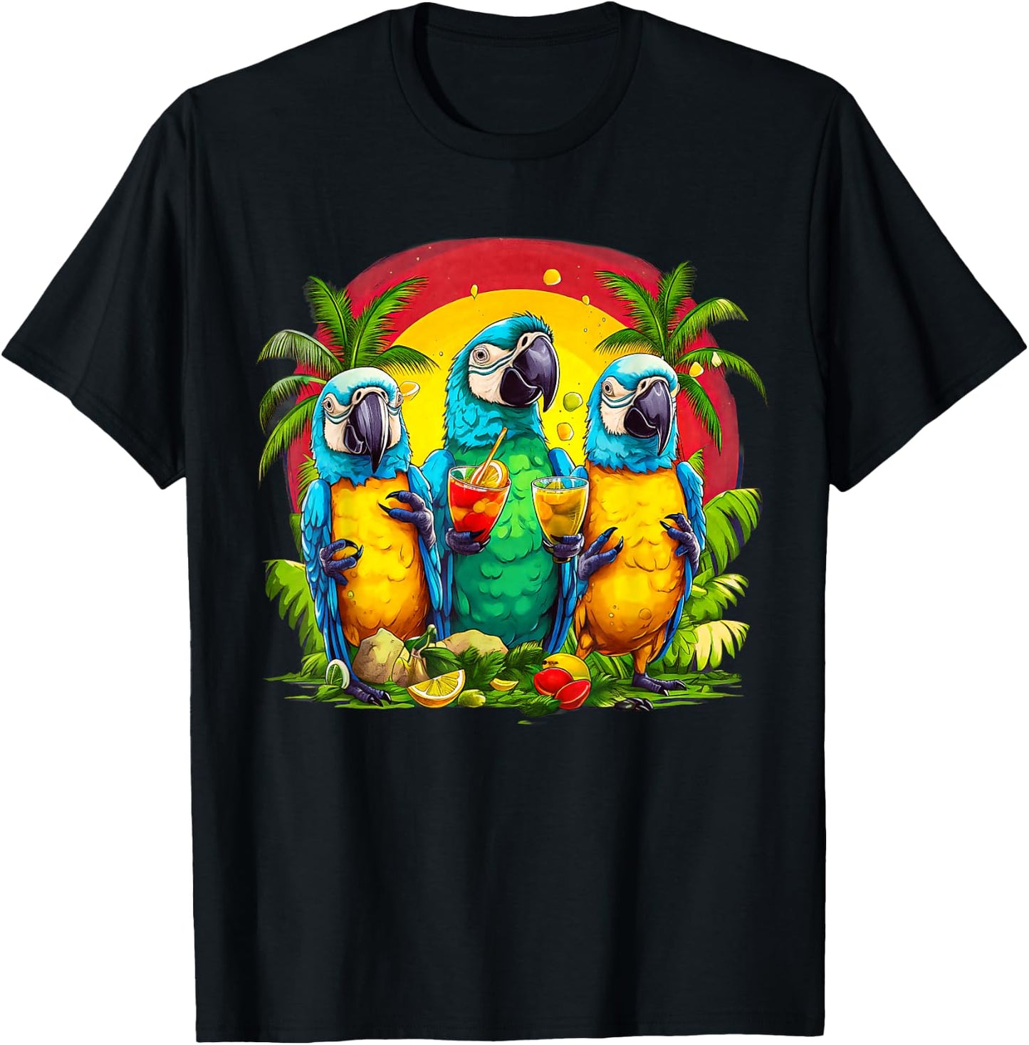 Parrots Drinking Margarita Hawaiian On Summer Vacation Birds Women T-Shirt - T-Shirt | Black
