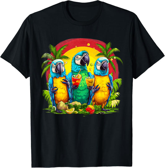 Parrots Drinking Margarita Hawaiian On Summer Vacation Birds Women T-Shirt - T-Shirt | Black