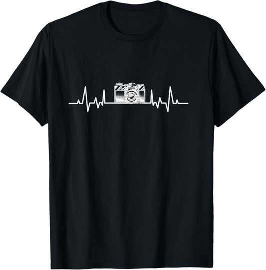 Distressed Camera Photography Heartbeat Camera Photographer T-Shirt - T-Shirt | Black