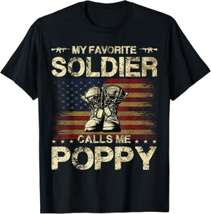 My Favorite Soldier Calls Me Poppy | Proud Army Poppy T-Shirt - T-Shirt | Black