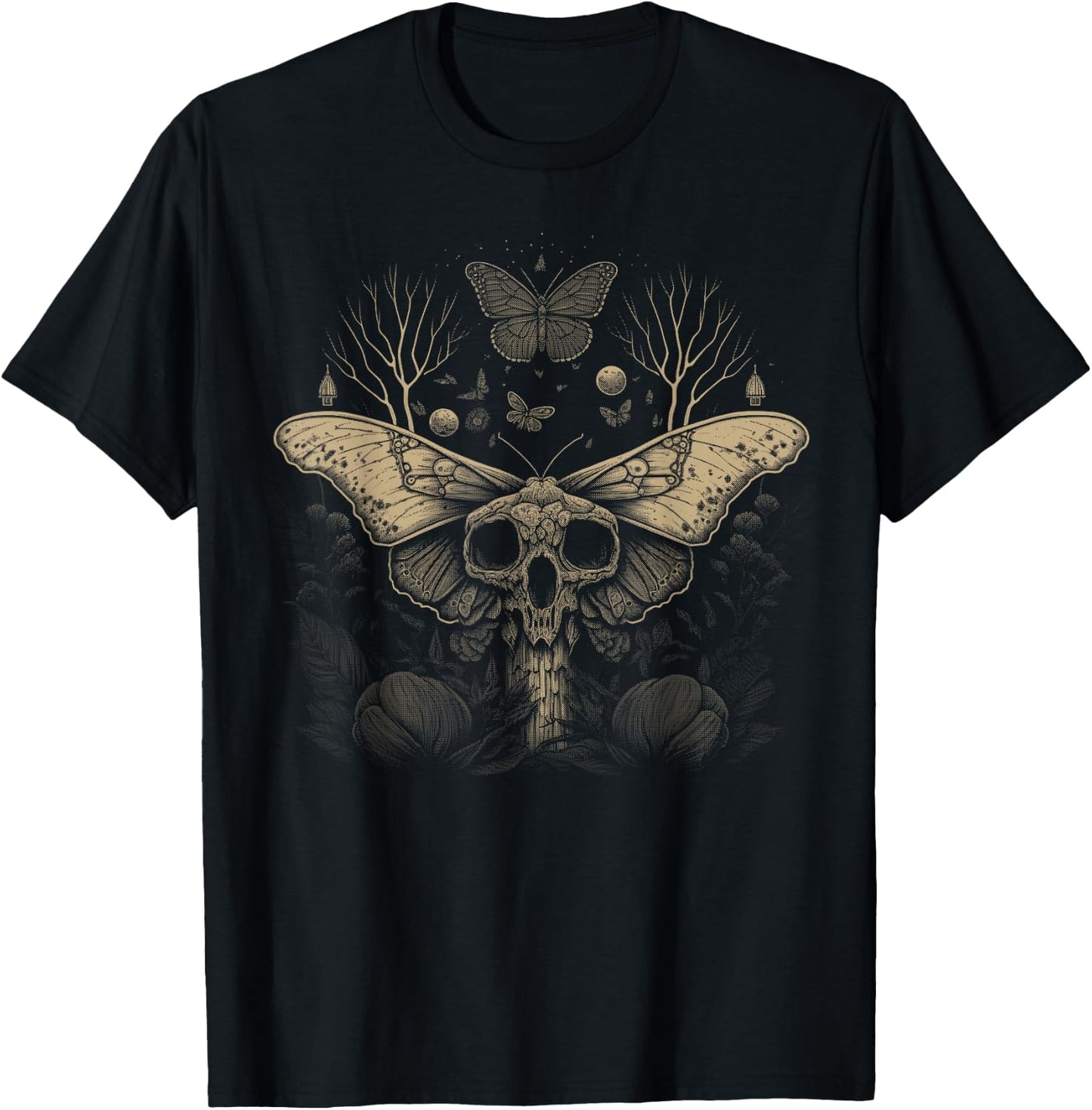 Cute Fairycore Floral Moth Aesthetic Girls Women Graphic T-Shirt - T-Shirt | Black