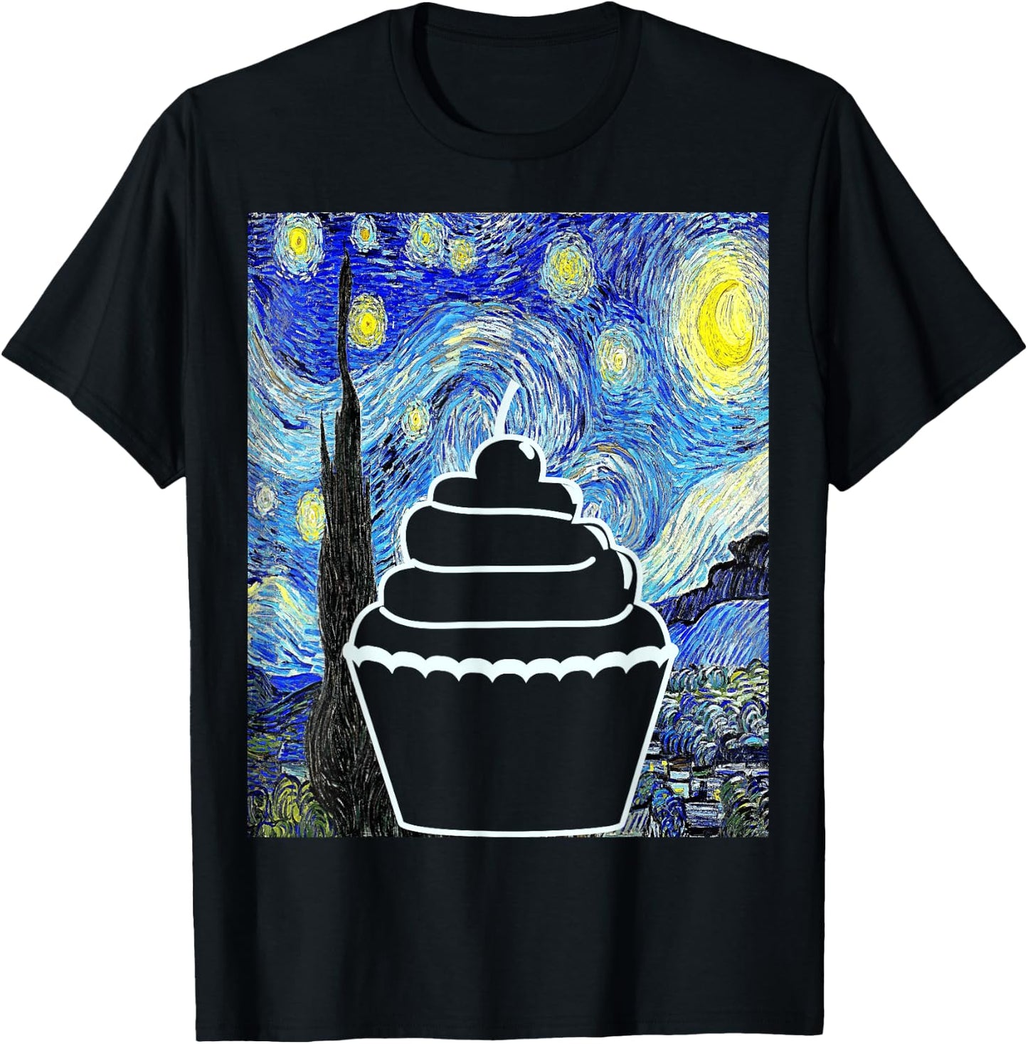 Cupcake Starry Night Cupcake Lover Baking Painting T-Shirt - T-Shirt | Black