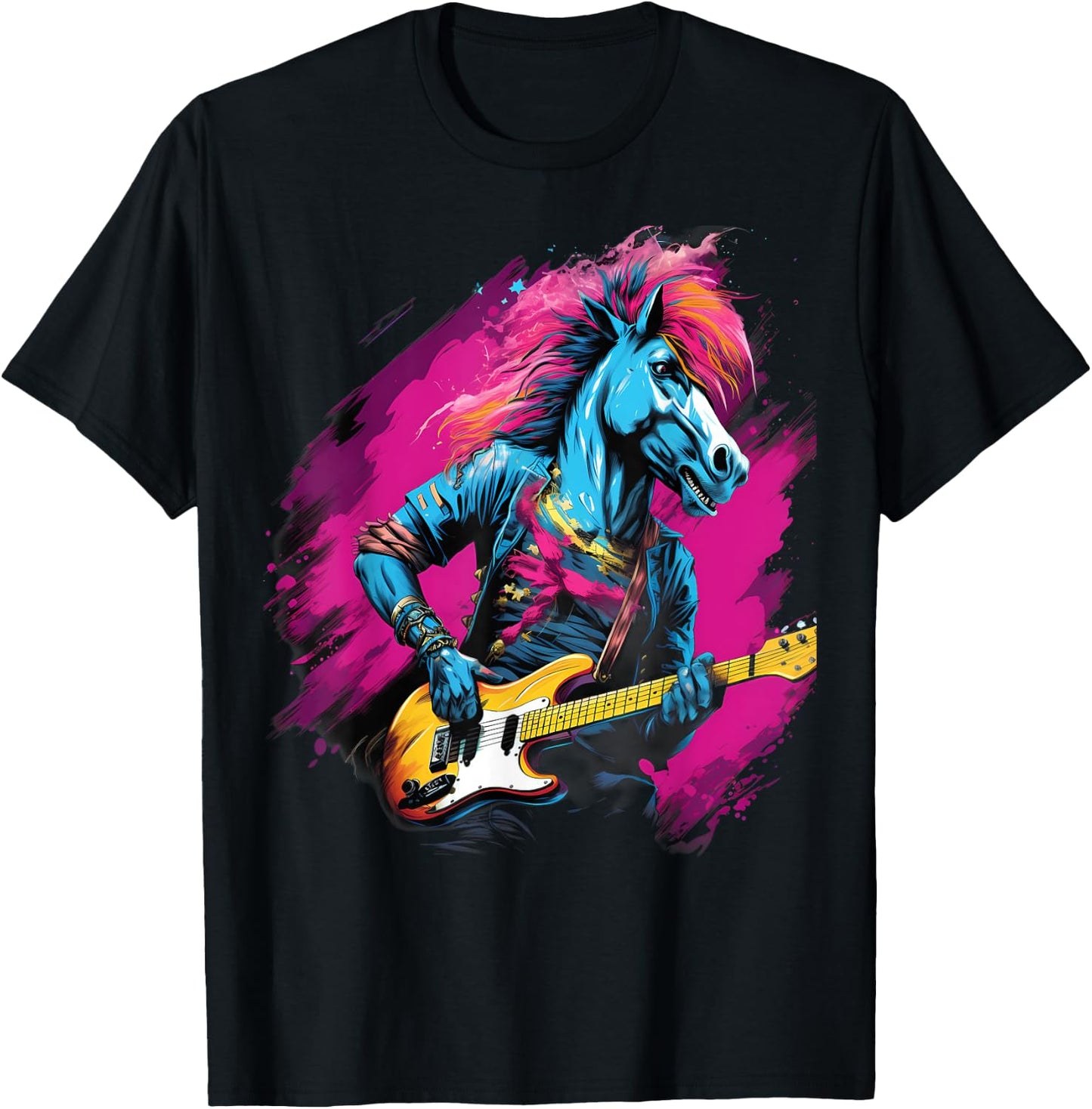 Punk Rock Guitar Horse Guitarist T-Shirt - T-Shirt | Black