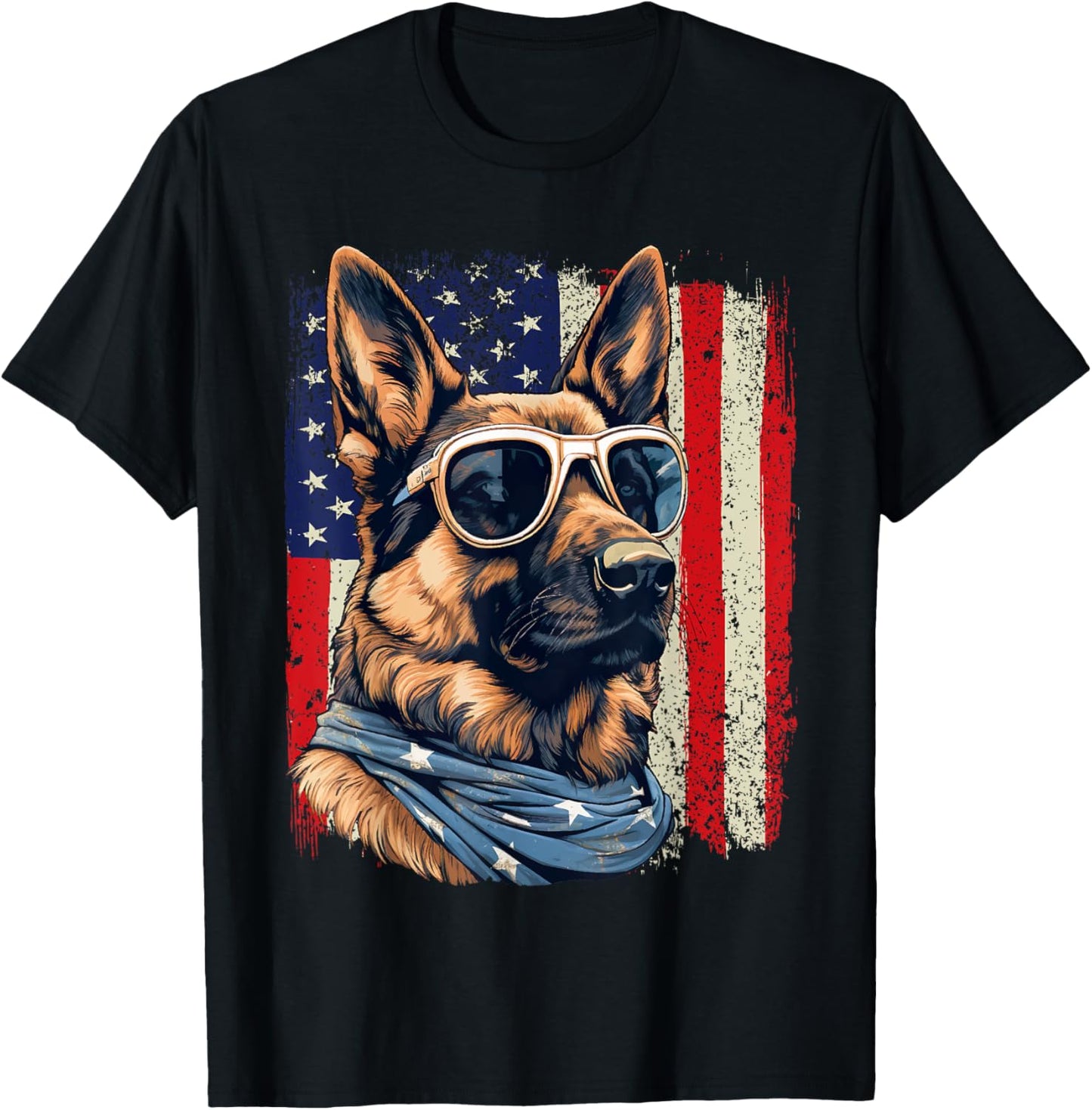 Patriotic German Shepherd American Flag 4th Of July Shepherd T-Shirt - T-Shirt | Black