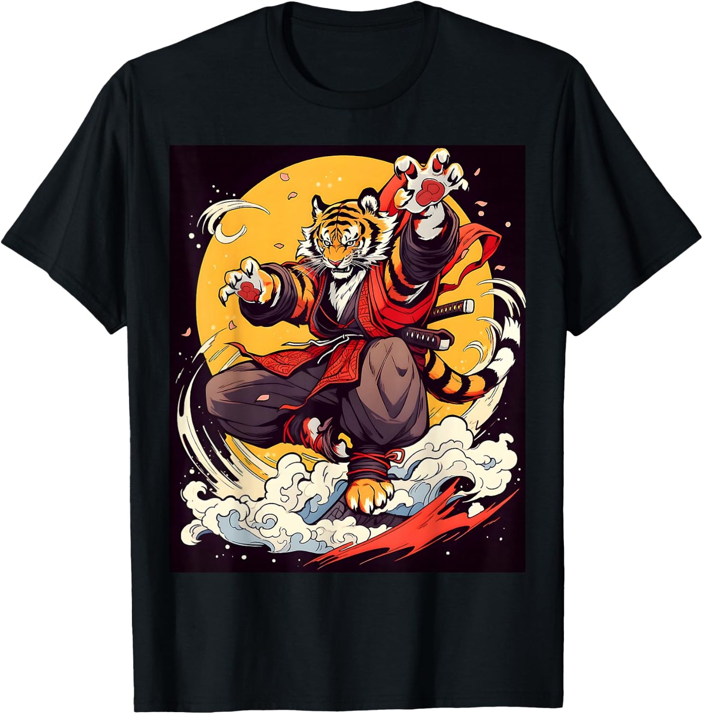 Design Featuring a Majestic Tiger in the World of Kabuki T-Shirt - T-Shirt | Black