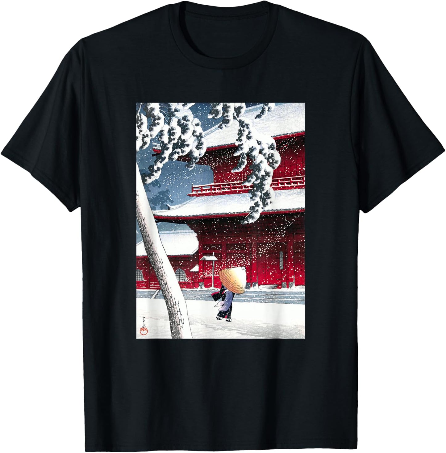 Zojo Shrine in Shiba by Hasui Kawase Shin-hanga Ukiyo-e T-Shirt - T-Shirt | Black