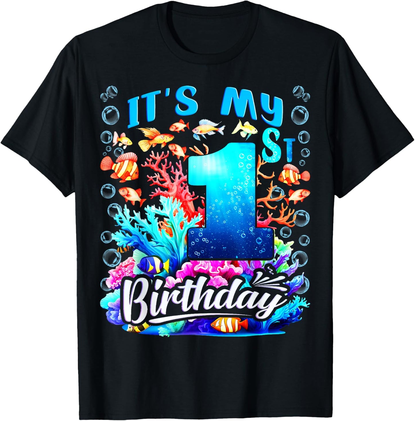 It's My 1st Birthday Boy Sea Fish Ocean Animals Aquarium T-Shirt - T-Shirt | Black
