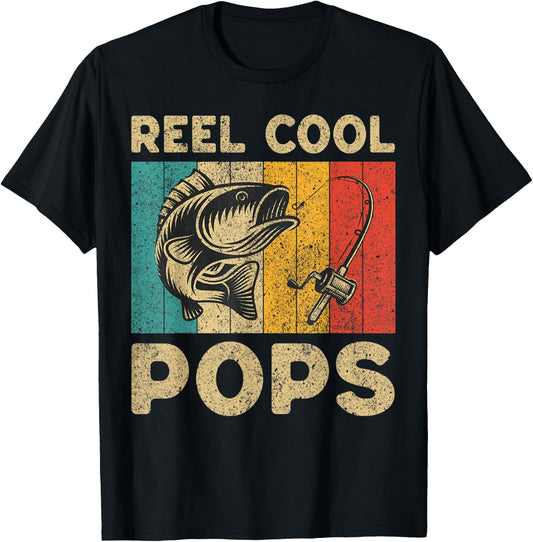 Father's Day Present Funny Fishing Reel Cool Pops T-Shirt - T-Shirt | Black