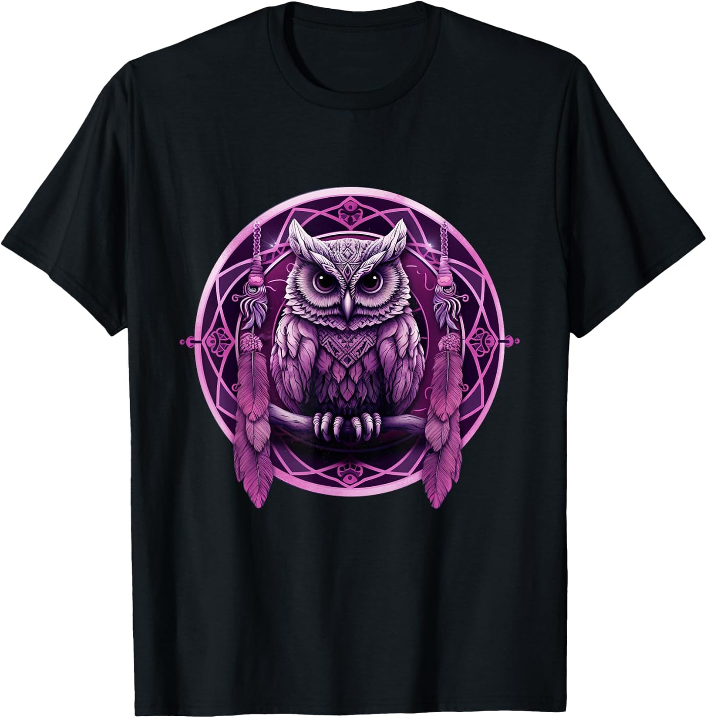 Purple Owl Dreamcatcher Moon Women Cute Mandala Kids T-Shirt - T-Shirt | Black