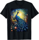 Peacock Starry Night Van Gogh Style Graphic T-Shirt - T-Shirt | Black