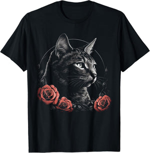 Cat Art Flowers - Pet Cat Motif Animal Cat T-Shirt - T-Shirt | Black