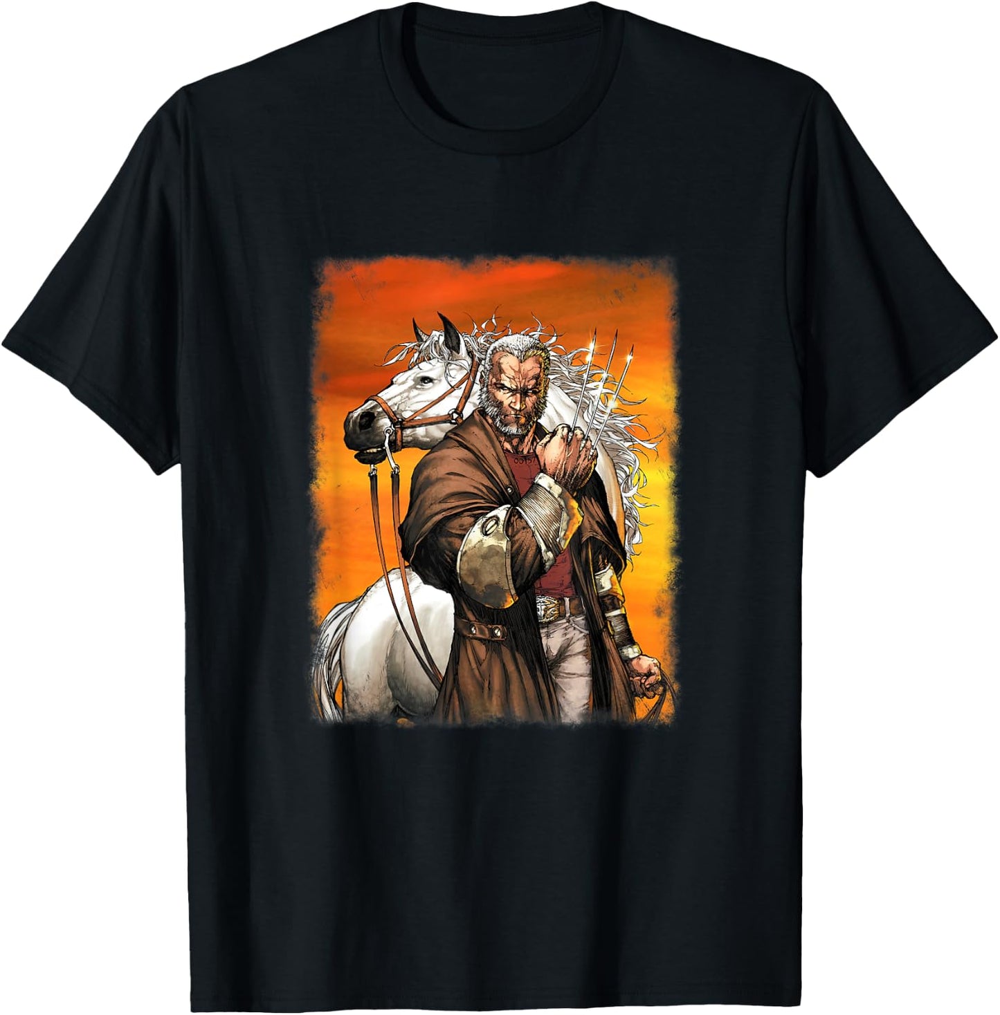 Marvel X-Men Old Man Logan & His Horse Vintage Poster T-Shirt - T-Shirt | Black