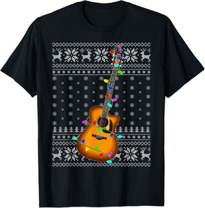 Guitar Music Lover Xmas Lighting Ugly Guitar Christmas T-Shirt - T-Shirt | Black
