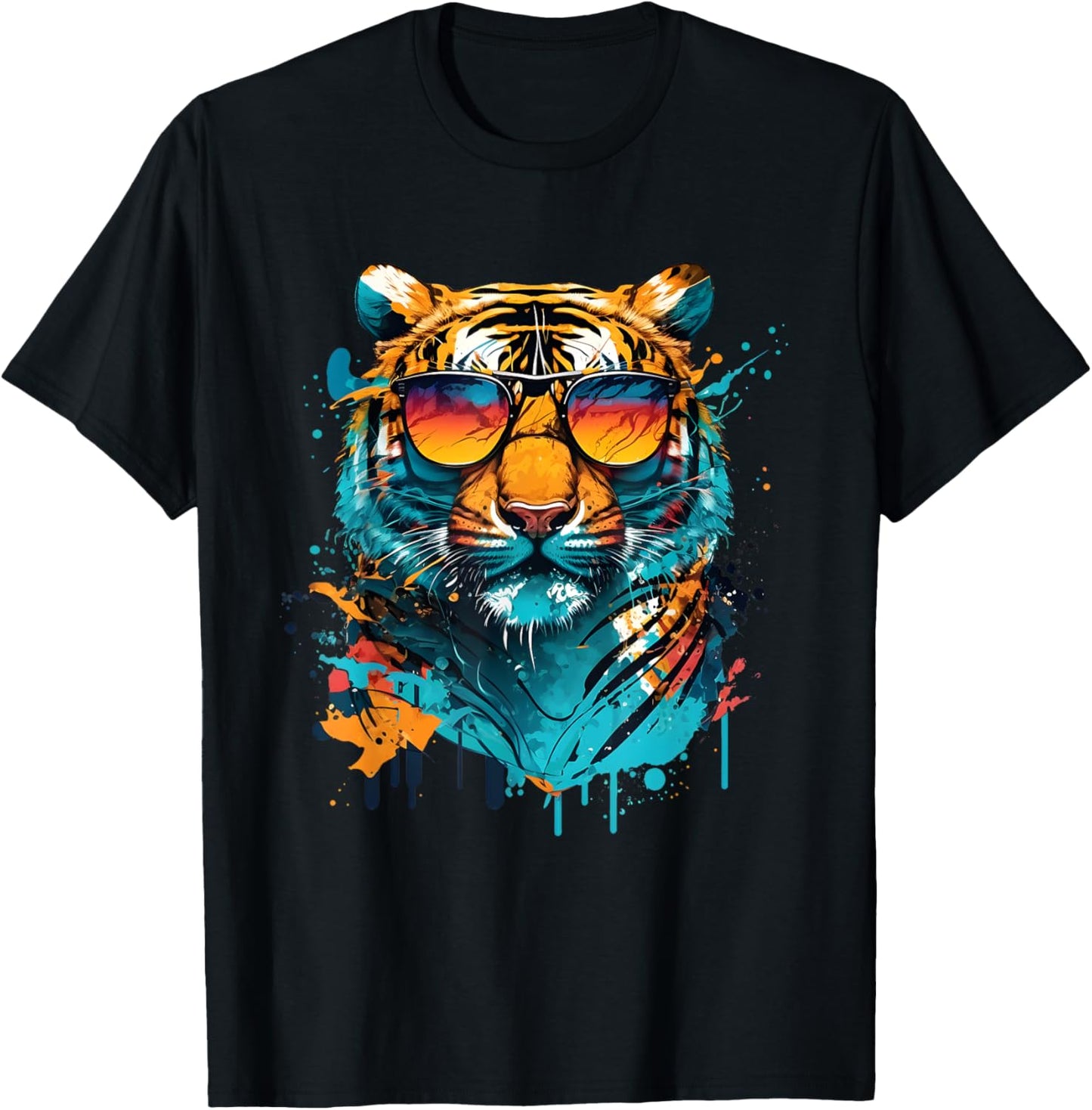 Colorful Tiger Face Tiger Head Wild Cat Lover T-Shirt - T-Shirt | Black