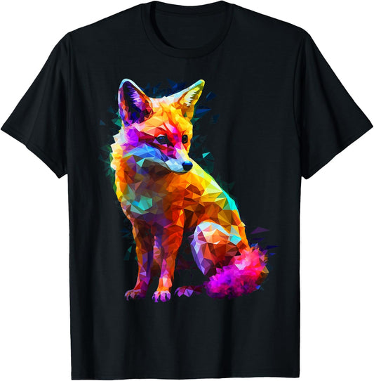 Fox Polygon Colourful Animal Lovers Art Animal Fox T-Shirt - T-Shirt | Black