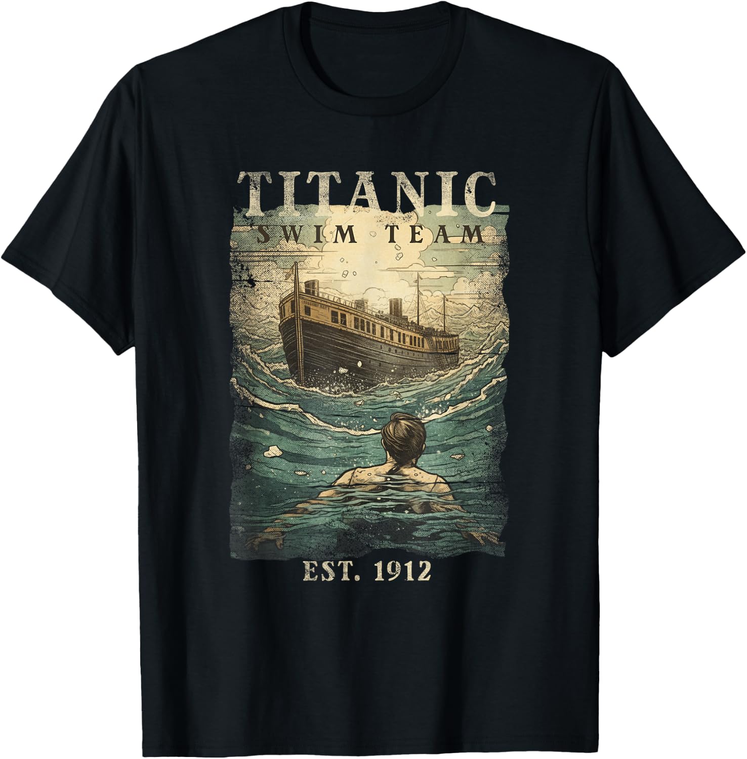 Titanic Swim Team Established 1912 Funny RMS Titanic T-Shirt - T-Shirt | Black
