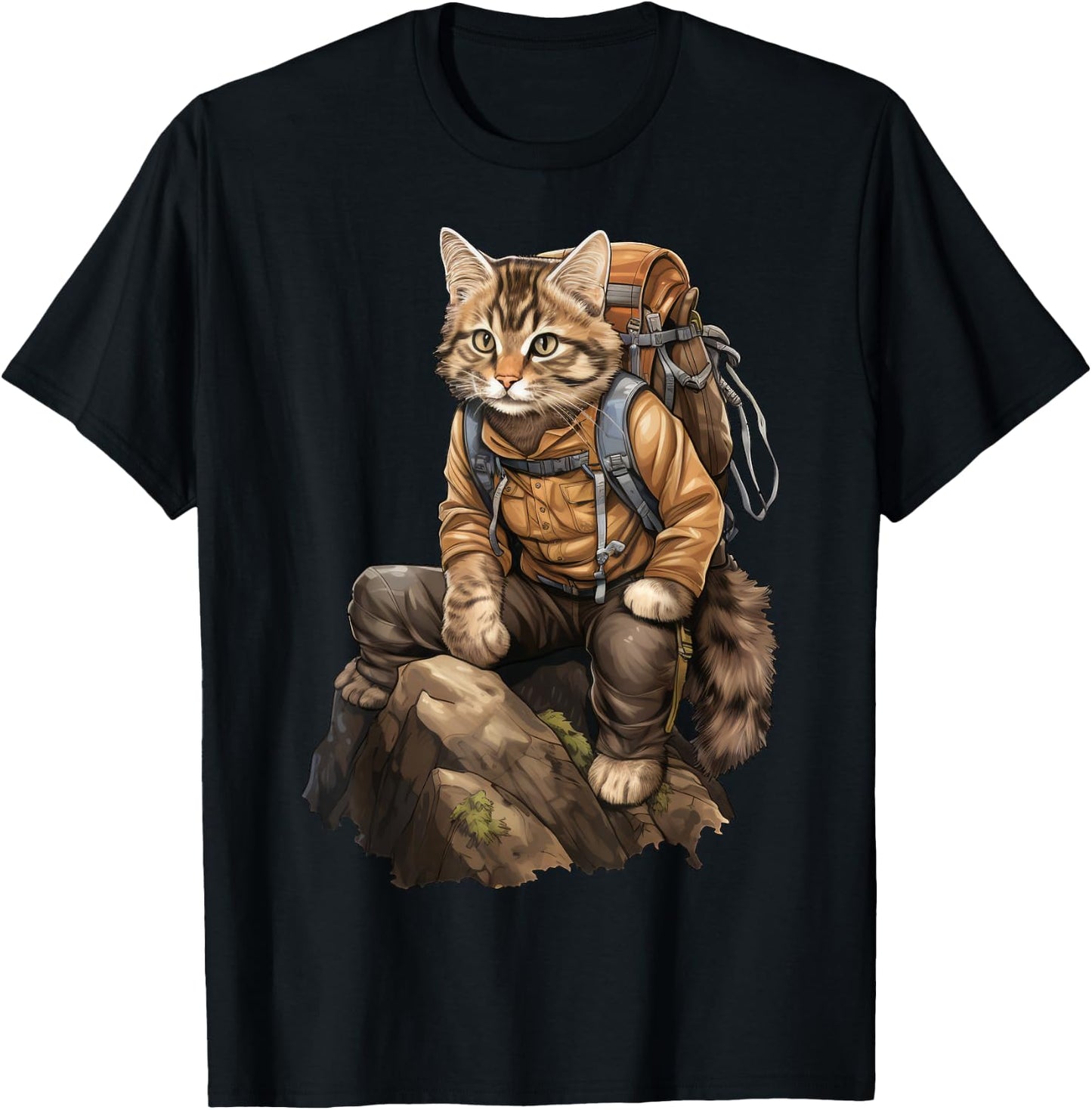 Cat Hiking / Mountaineering Cat T-Shirt - T-Shirt | Black