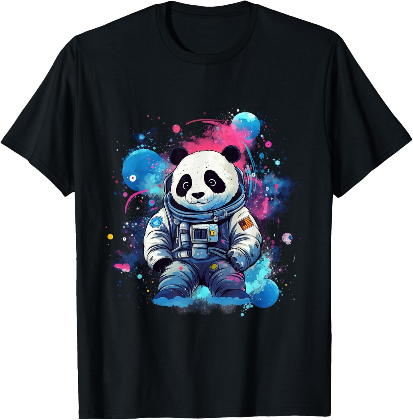 Panda Astronaut Floating Through Outer Space Pandas T-Shirt - T-Shirt | Black