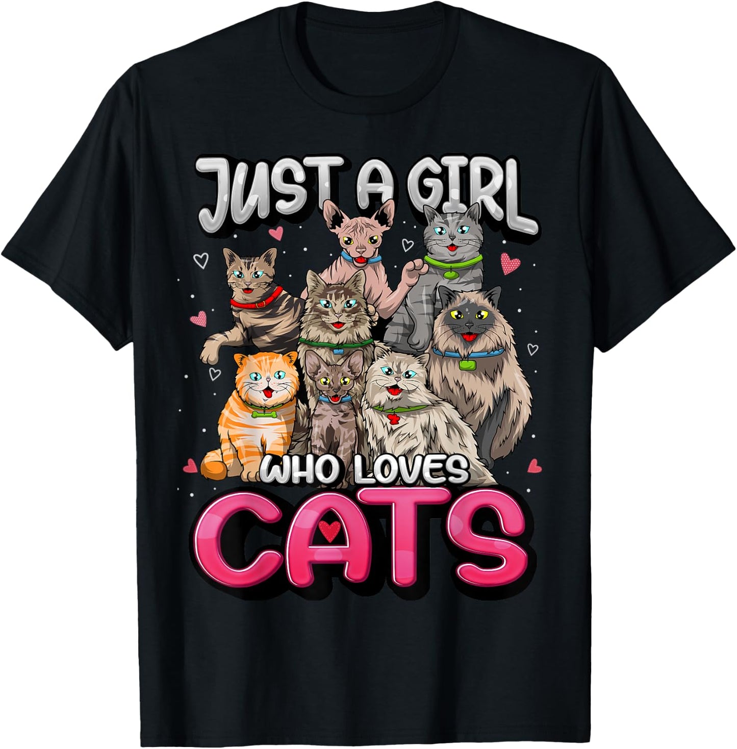 Just A Girl Who Loves Cats Shirt Cute Cat Lover Cat Mom Girl T-Shirt - T-Shirt | Black