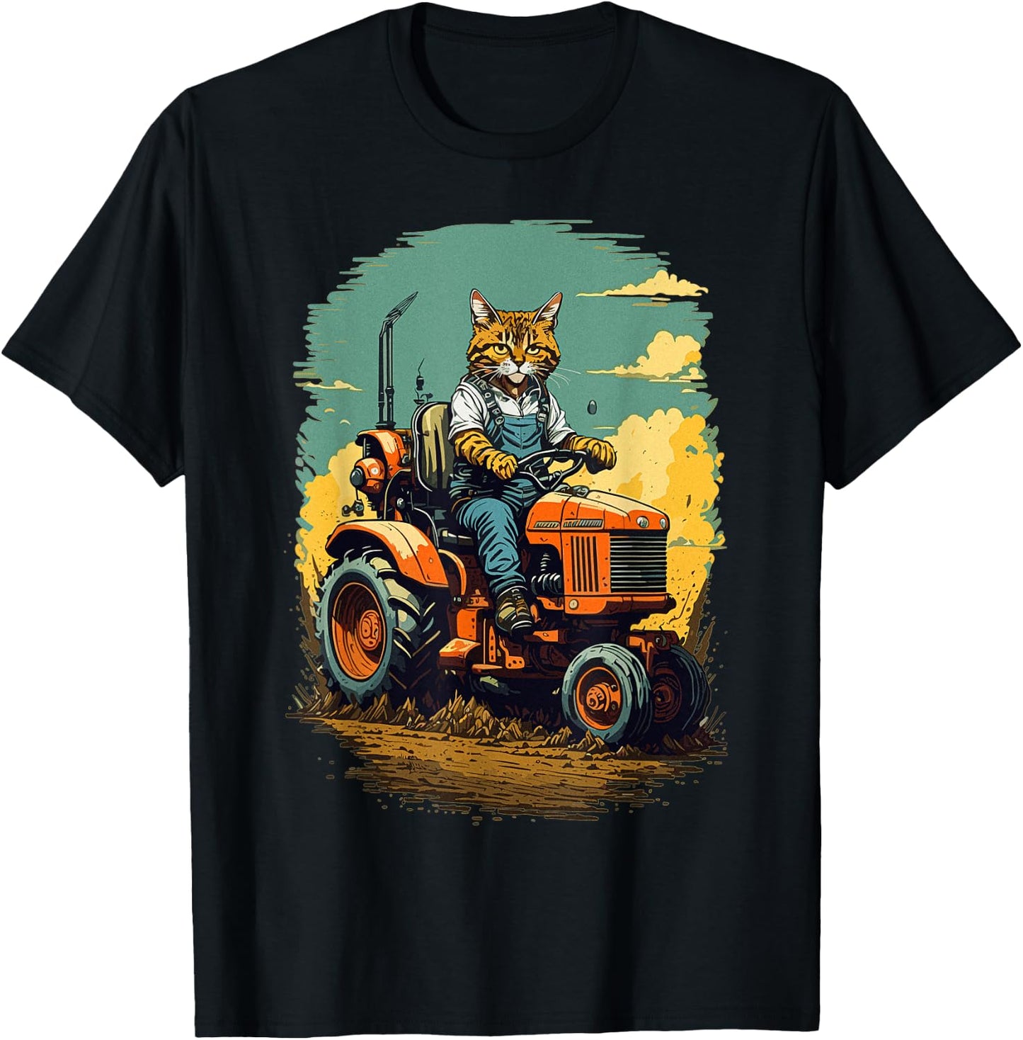Funny Farm Tractor Lover Cat Farmer Life Cat Driving Tractor T-Shirt - T-Shirt | Black