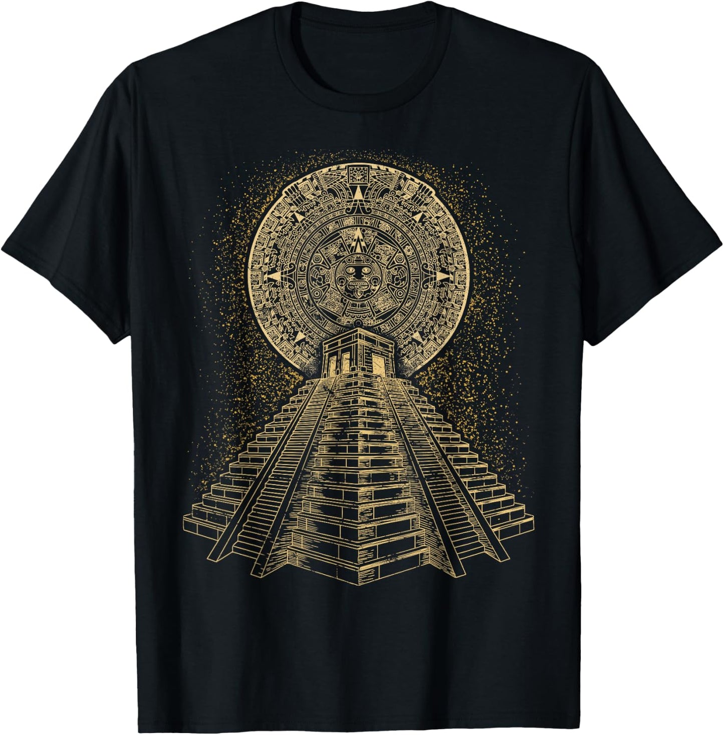 Ancient Sacred Mayan Aztec Calendar Pyramid Geometry T-Shirt - T-Shirt | Black