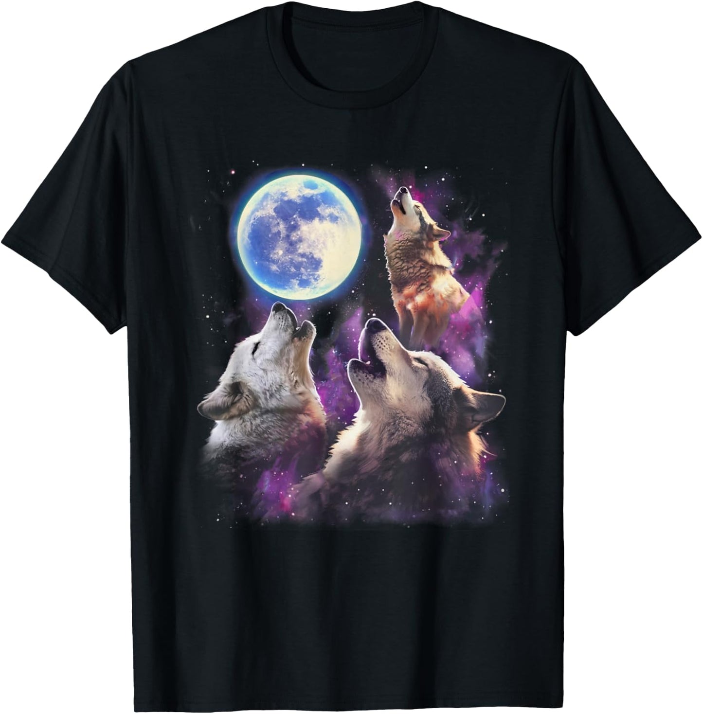 Three Wolves Howling At The Moon Funny Wild Animal Wolf Gift T-Shirt - T-Shirt | Black