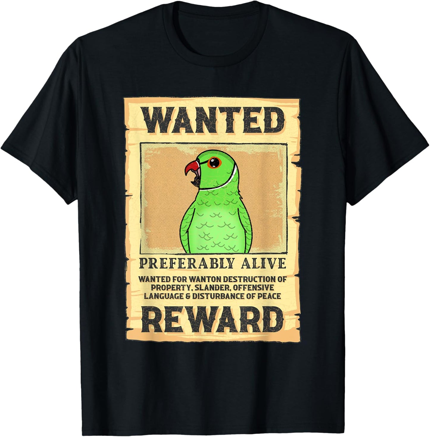 Wanted Poster Parrot I Green Indian Ringneck T-Shirt - T-Shirt | Black