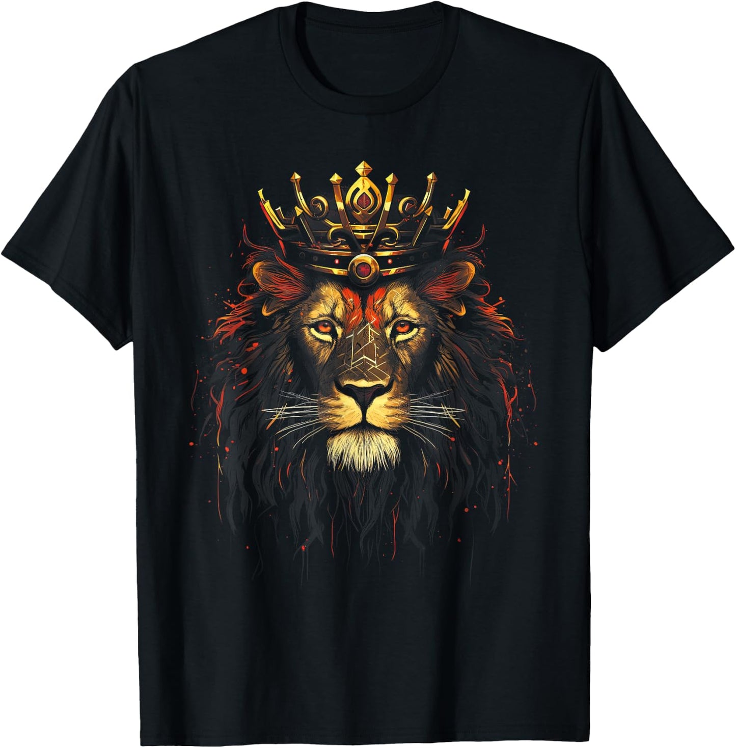King Animal Jungle Lion Africa Crown Artwork - -Adults, -Kids - Black - Small - Short Sleeve - Cotton 60%, Polyester 40% T-Shirt - T-Shirt | Black