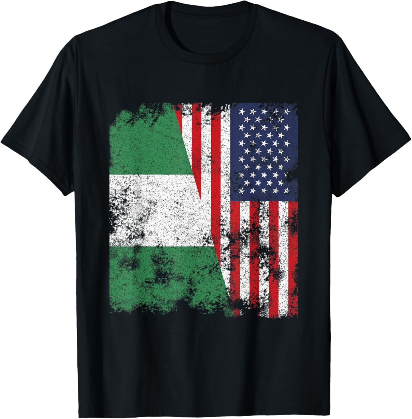 Nigeria USA Flag Distressed - Half American Women Kids Men T-Shirt - T-Shirt | Black