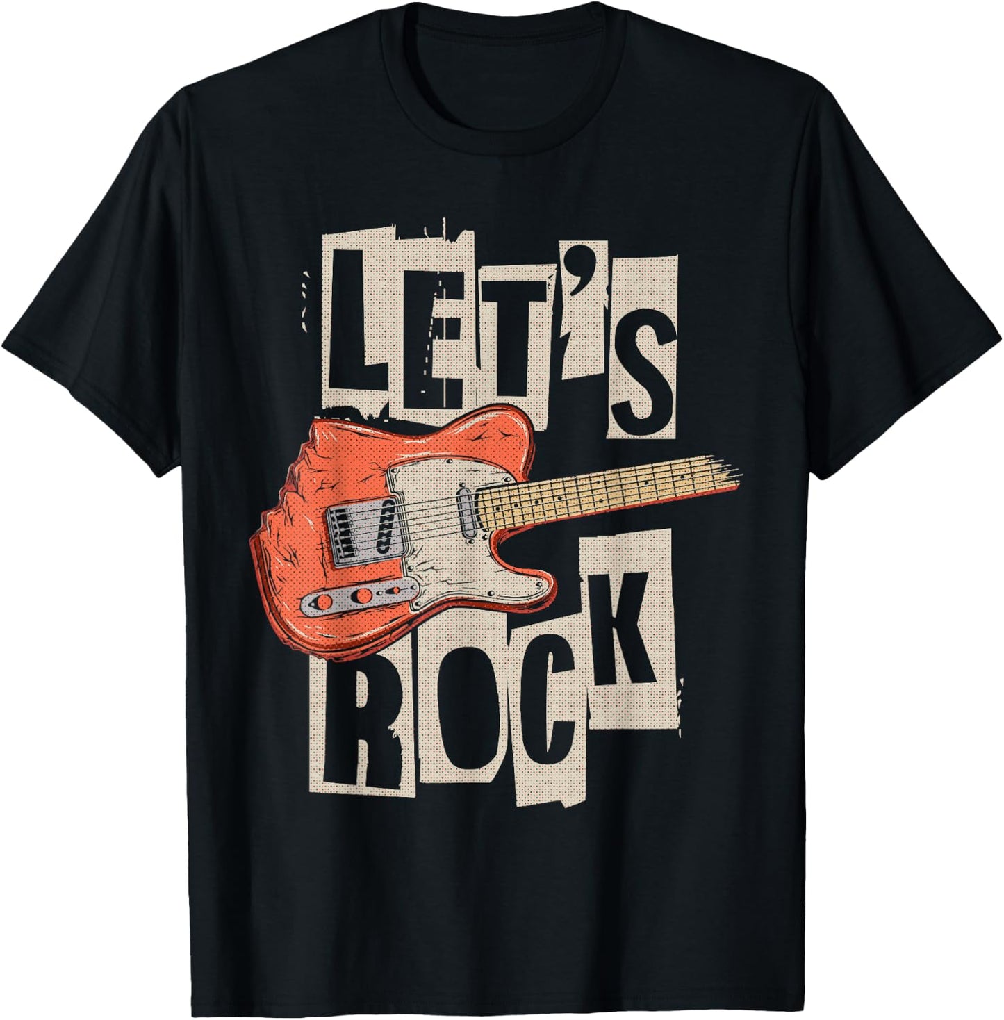 Let's Rock Electric Guitar Music Lover Band Guitarist Retro T-Shirt - T-Shirt | Black
