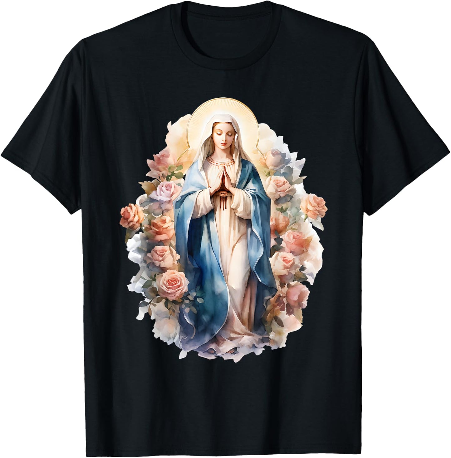Blessed Mother Mary Mother of Jesus Roses Our Lady Catholic T-Shirt - T-Shirt | Black