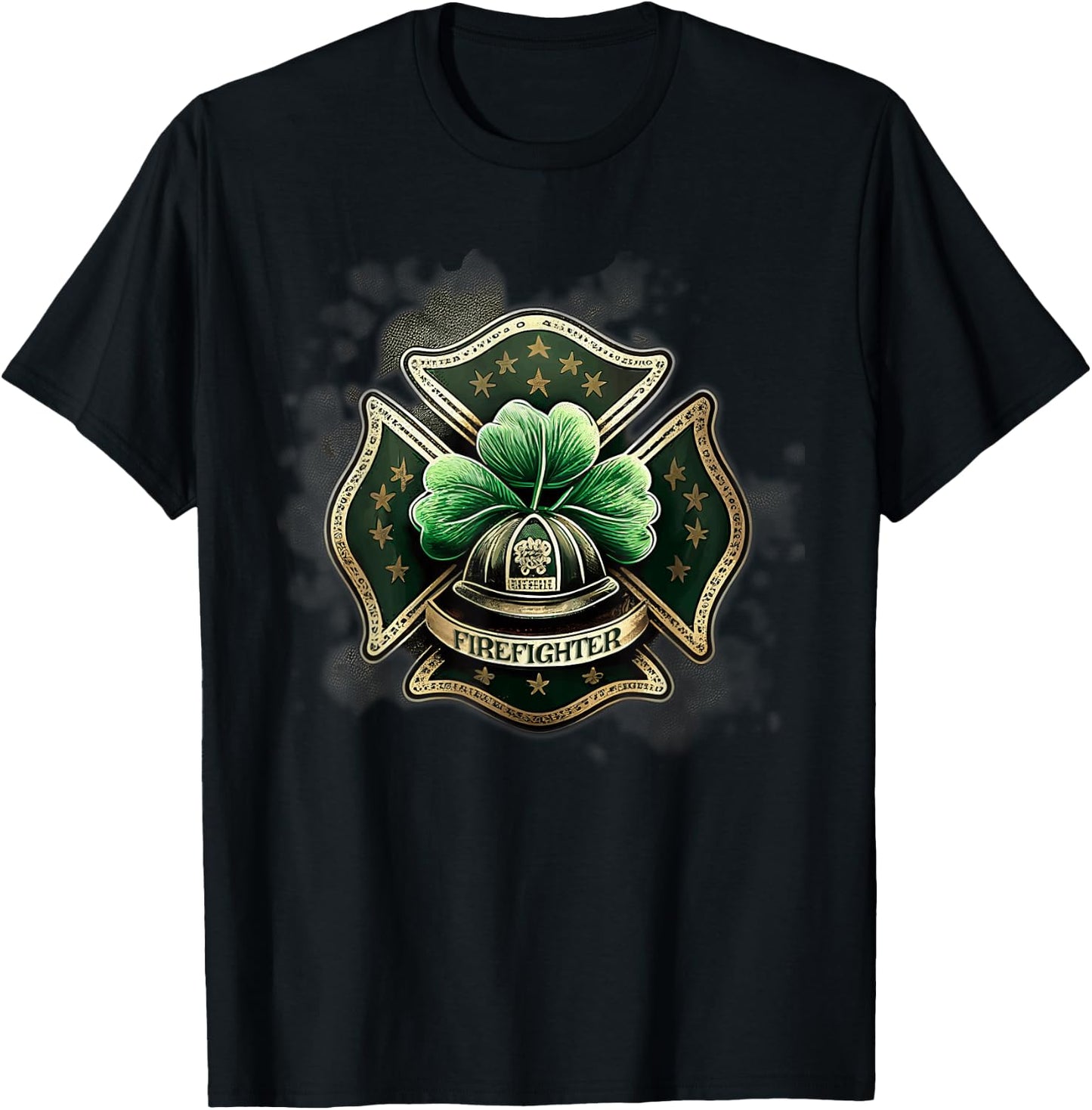 Vintage Shamrock Irish Firefighter St Patricks USA Fireman T-Shirt - T-Shirt | Black