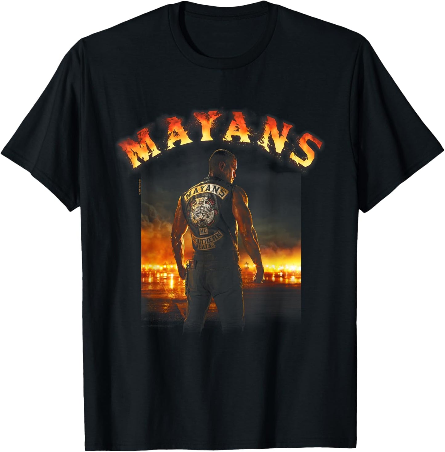 Mayans M.C. Logo on Fire & Pose T-Shirt - T-Shirt | Black