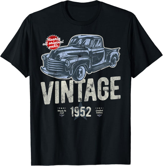 Vintage, Born 1952, 70th Birthday, Classic Pick Up Truck T-Shirt - T-Shirt | Black