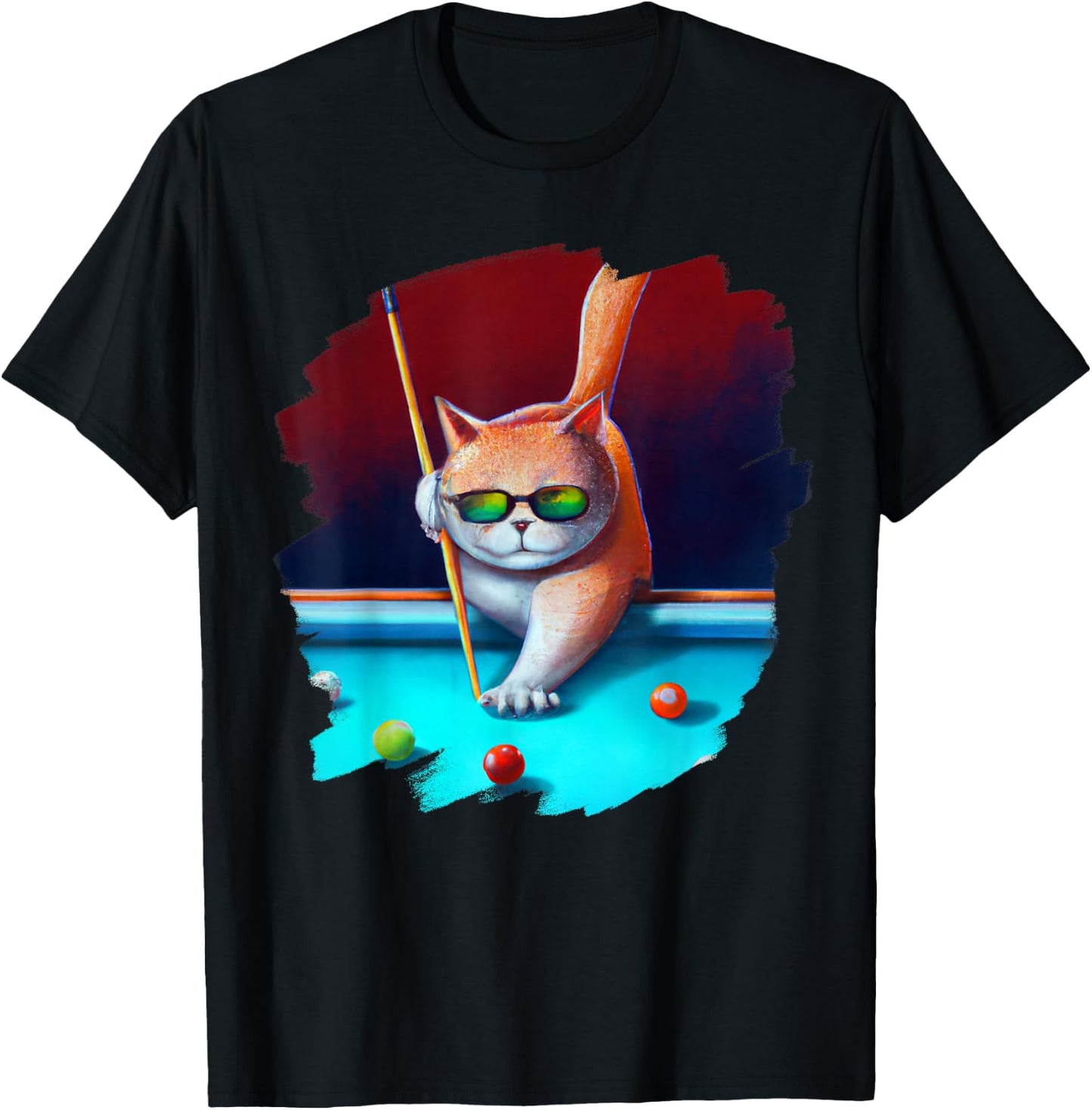 Cat Playing Pool Billiards in Lounge Cool Funny Cats T-Shirt - T-Shirt | Black