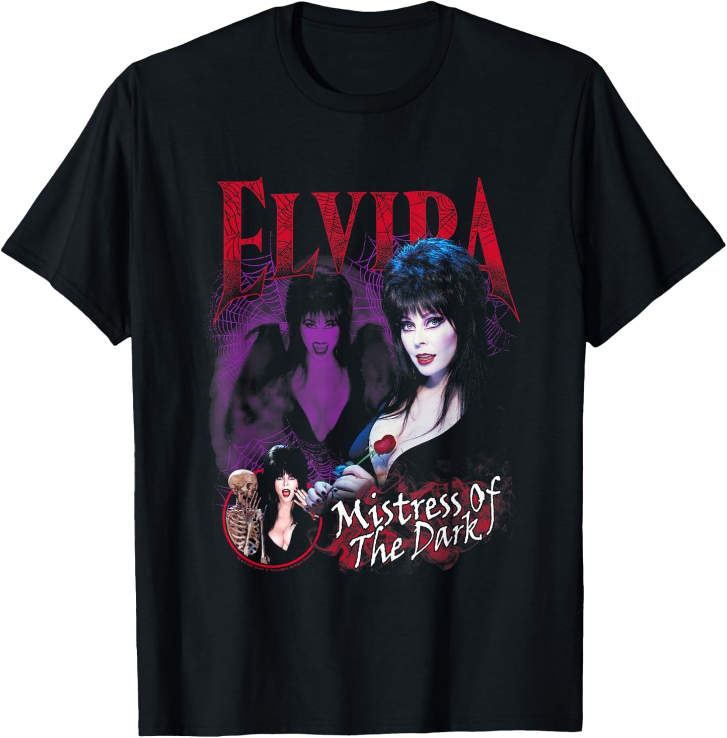 Elvira, Mistress of The Dark Purple and Red Graphic Small T-Shirt - T-Shirt | Black