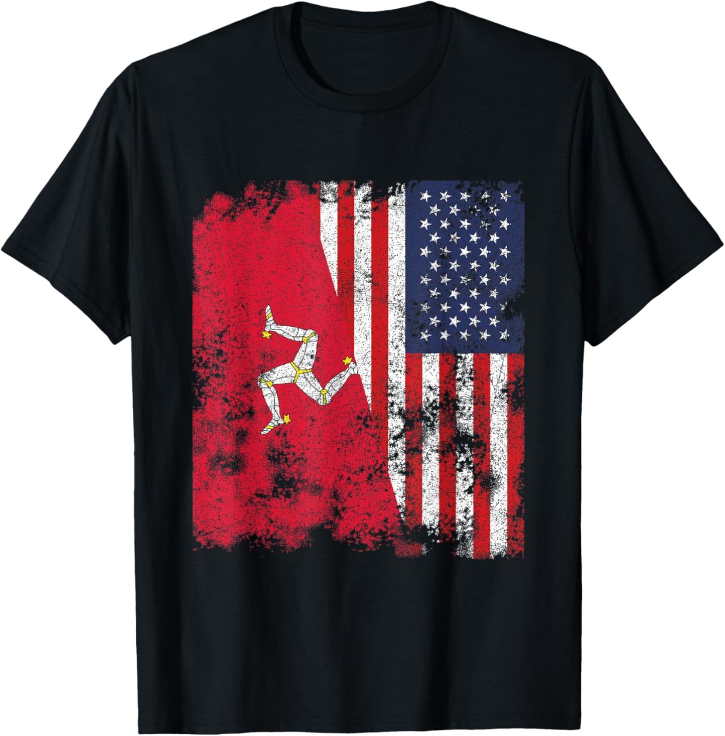 Isle Of Man USA Flag Distressed - Half American T-Shirt - T-Shirt | Black