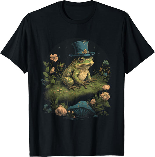 Cute Cottagecore Floral Frog Aesthetic Girls Women Graphic T-Shirt - T-Shirt | Black