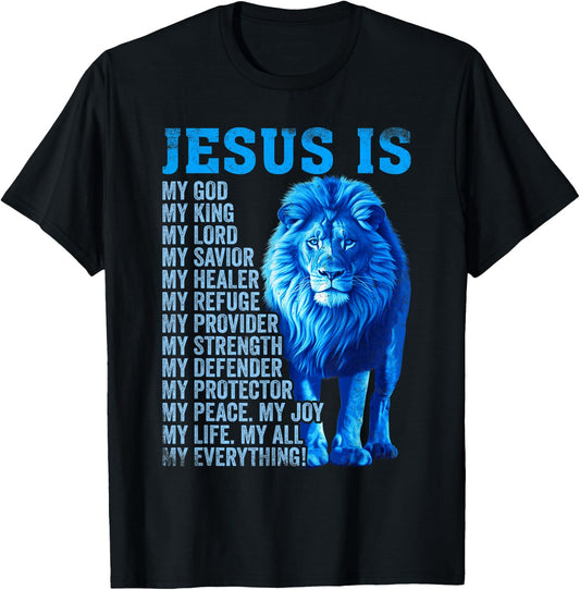 Lion Christian Jesus Is My God King, Lord, and Savior T-Shirt - T-Shirt | Black